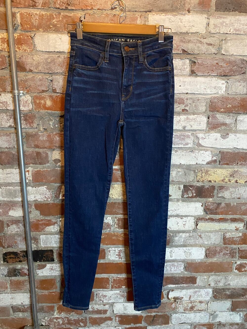 American Eagle High-Waisted Next Level Stretch Skinny Jeans Dark Wash 0 Regular